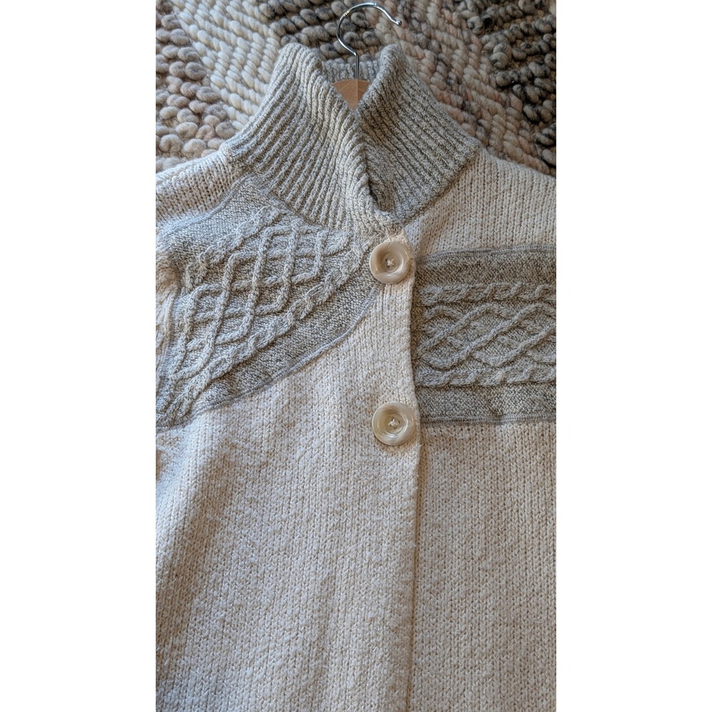 Prana Womens Cream Grey Cable Knit Button Long Cardigan Sweater S wool mohair - Picture 10 of 14